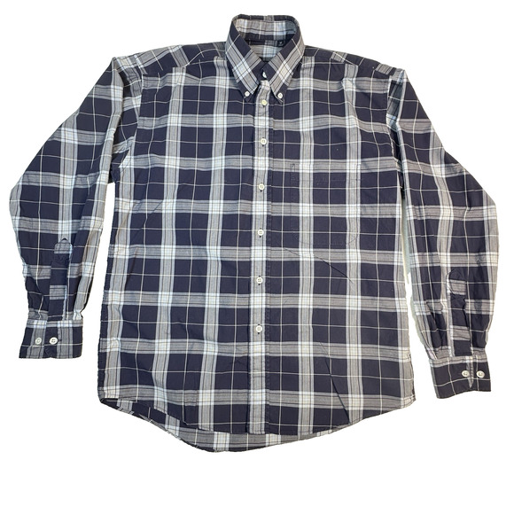 Burberry Of London Shirt Mens Medium Blue Nova Check Plaid Long Sleeve‎ Made USA - Picture 1 of 7